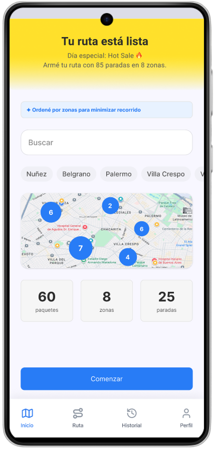 High-Fi P0 — Vista de ruta (inicio)
