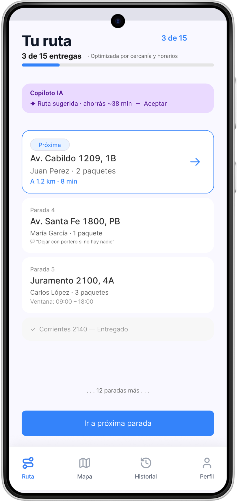 High-Fi P1 — Vista de ruta