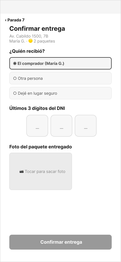Wireframe P3 — Confirmar entrega